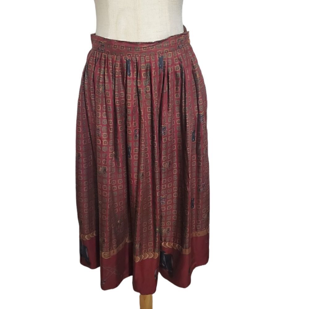 Herman Geist Vintage Burgundy Riding Print Skirt